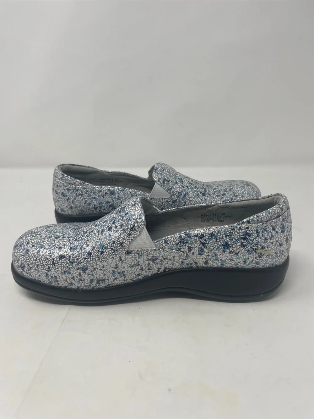 Alegria By PG Lite Leather Sparkling Blue Silver Slip-On Flats Size  7.5